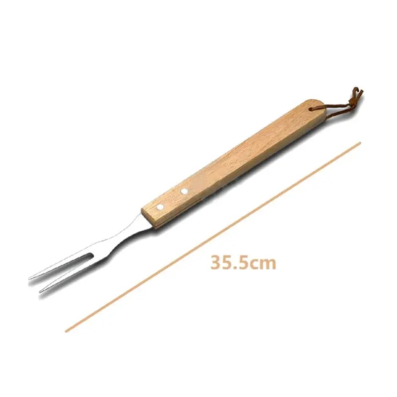 3-Piece Stainless Steel BBQ Tool Set with Wooden Handles, 35.5 cm Fork