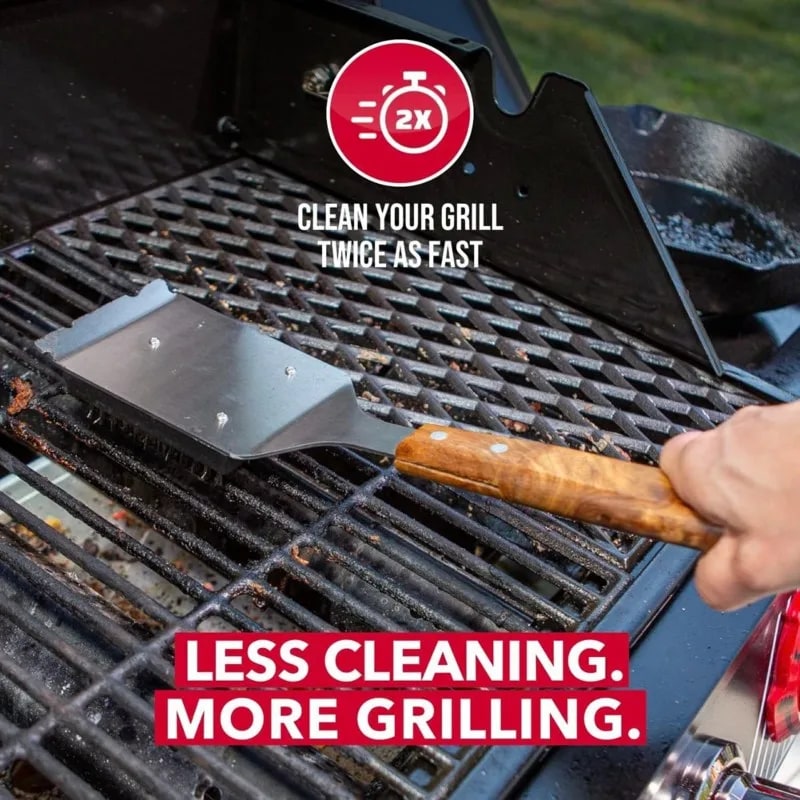 BBQ Grill Cleaning Brush Set, 2 Pack, 38cm Wood and Stainless Steel