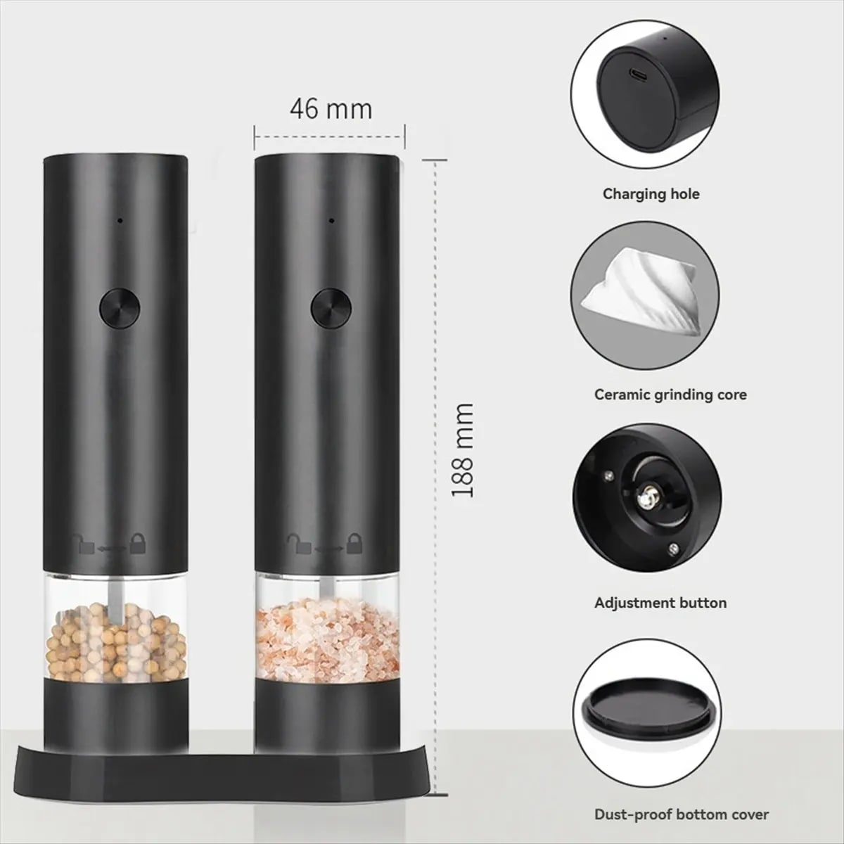 bbqdeals Electric Salt and Pepper Grinder Set, Rechargeable USB-C Mills