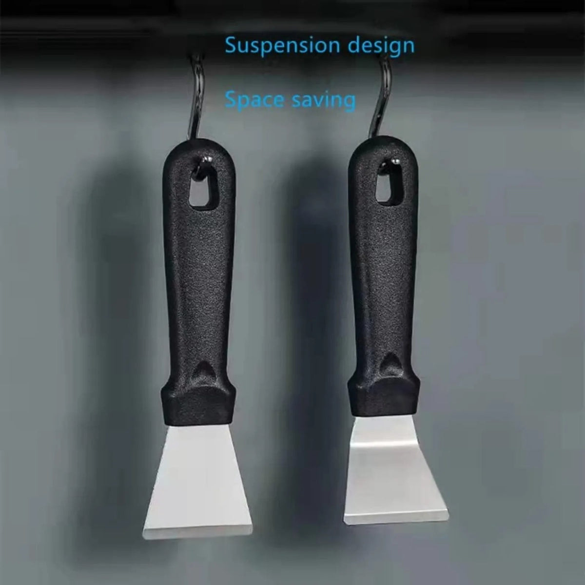 Griddle Scraper Tools, Metal BBQ Cleaning Spatulas, 2 Pack, Black