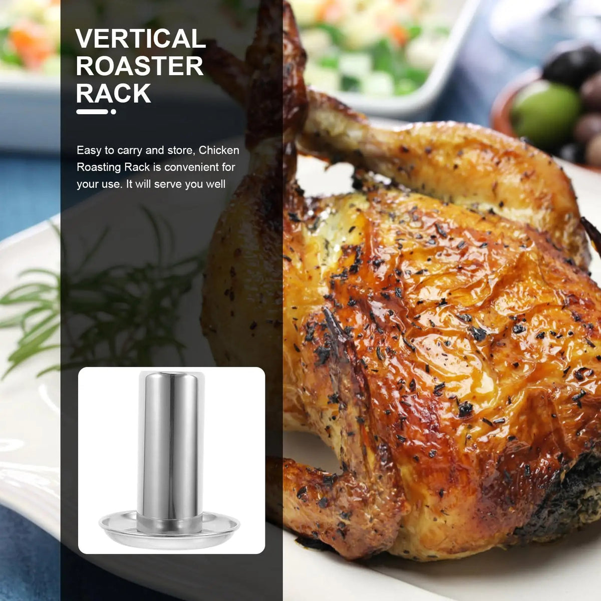 Stainless Steel Beer Can Chicken Roaster Holder with Drip Tray, Silver