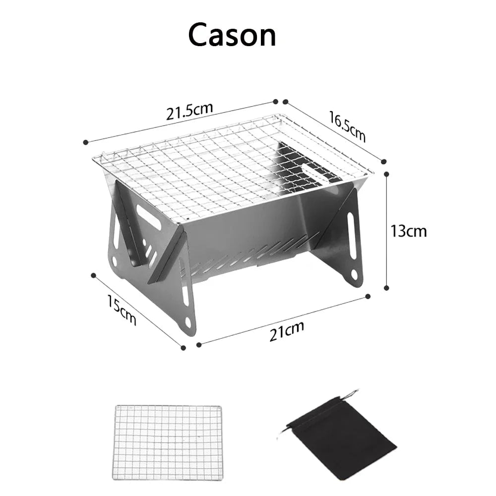 Portable Stainless Steel Charcoal BBQ Grill, Folding, Simple, Standard or Cason