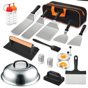 17-Piece Stainless Steel BBQ Tool Set with Carry Bag, Spatulas and Press