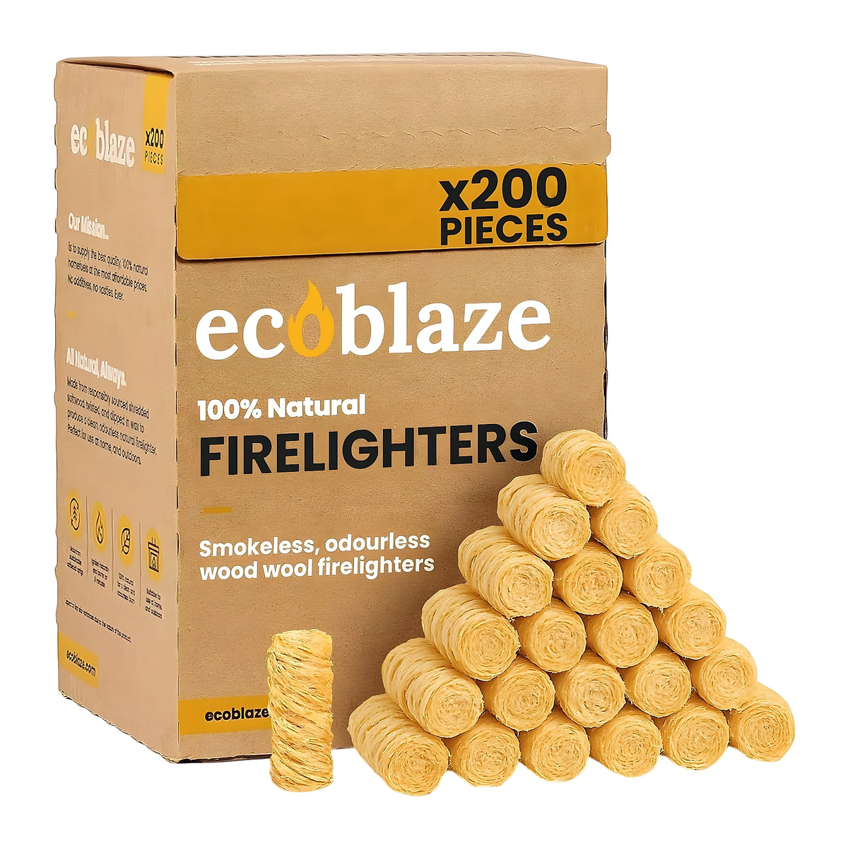 Natural Wood BBQ Firelighters – 200 Pack