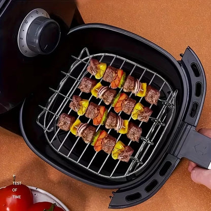 1set Stainless Steel Air Fryer Rack With 4 Roast Meat Picks - Grill Baking Stick