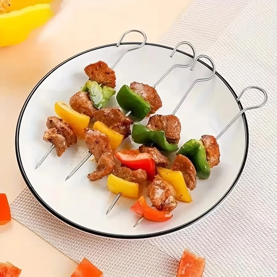 1set Stainless Steel Air Fryer Rack With 4 Roast Meat Picks - Grill Baking Stick