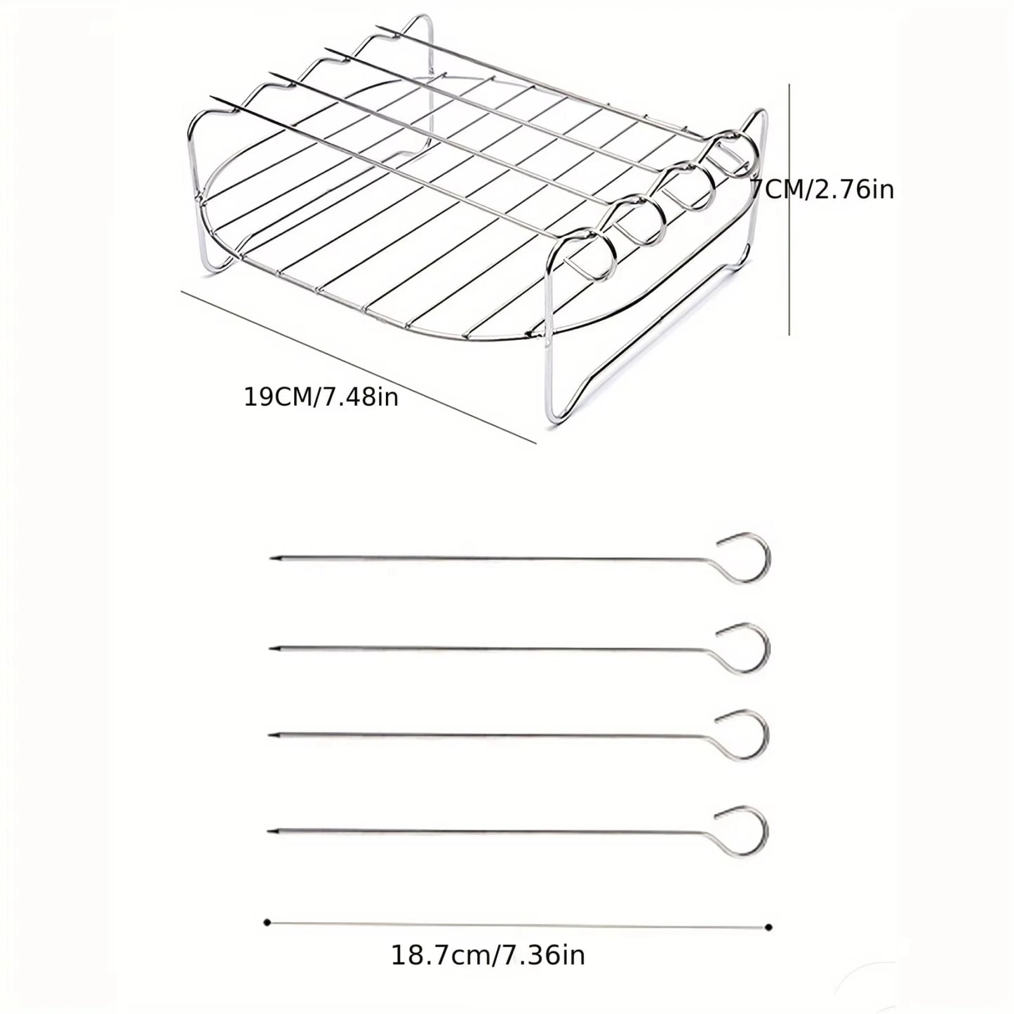 1set Stainless Steel Air Fryer Rack With 4 Roast Meat Picks - Grill Baking Stick