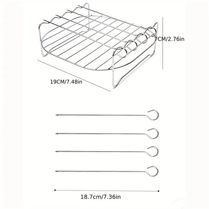1set Stainless Steel Air Fryer Rack With 4 Roast Meat Picks - Grill Baking Stick