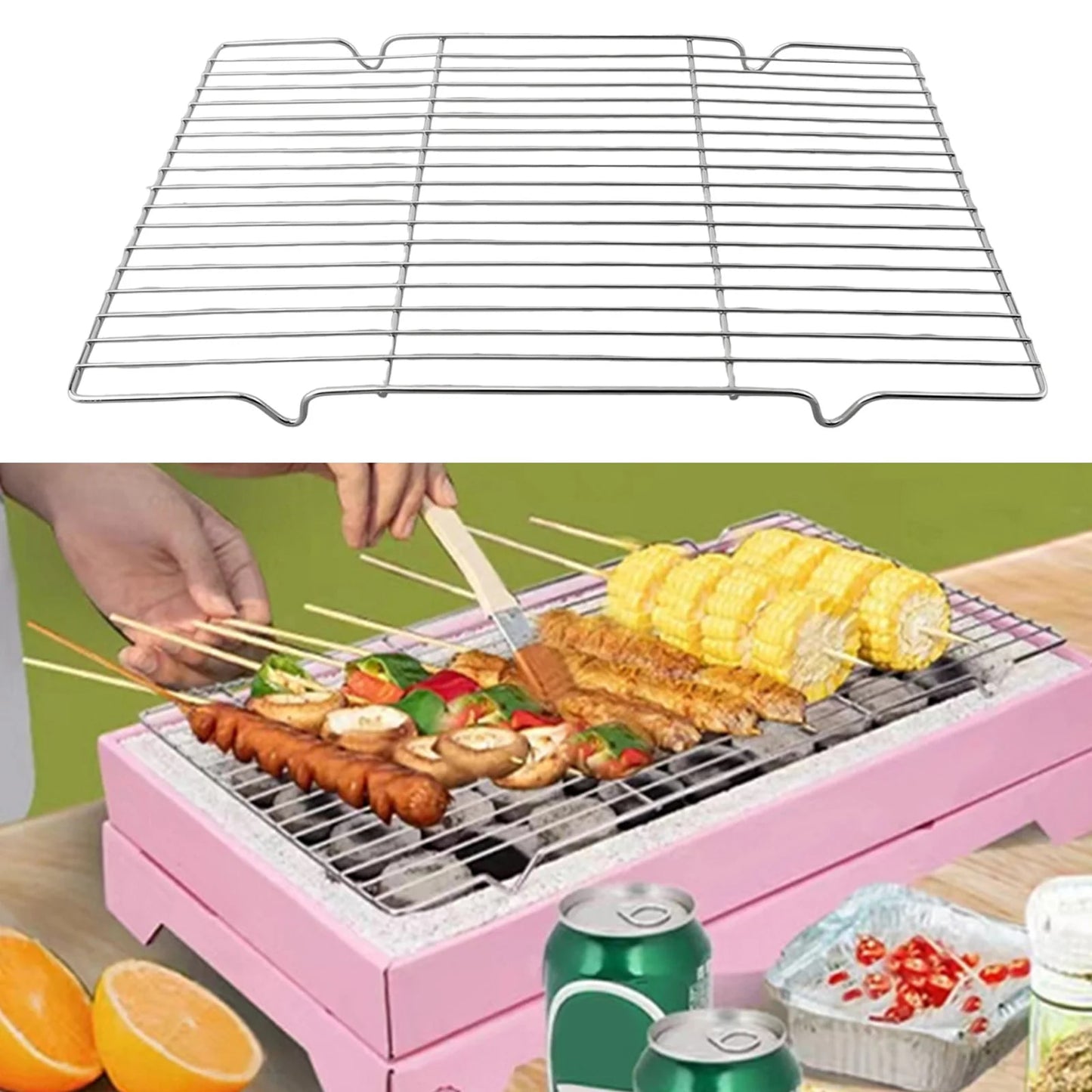 1PCS Stainless Steel Mat Net Grid Shape Rectangle Grill Grilling Mesh Net BBQ To