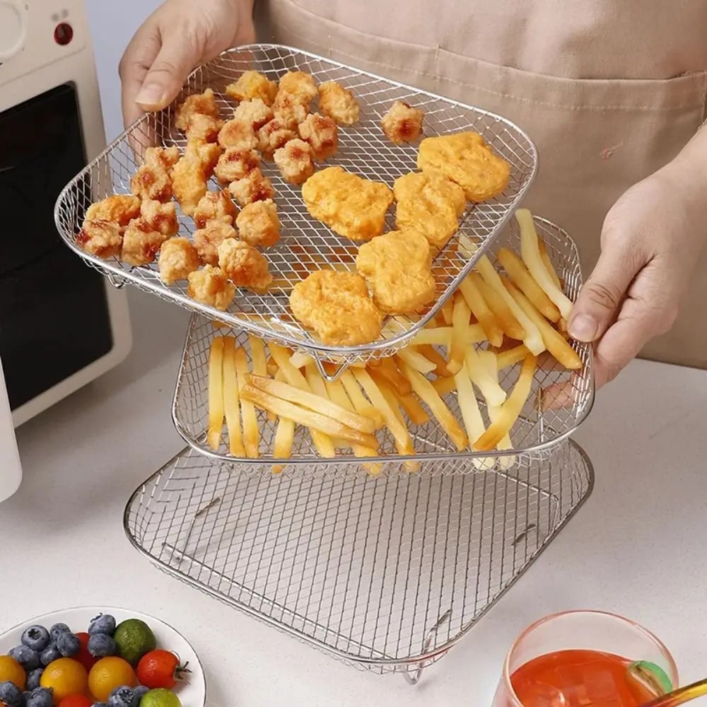 New Durable Stackable Air Fryer Rack Non-Stick Stainless Steel Airfryer Tray Gri