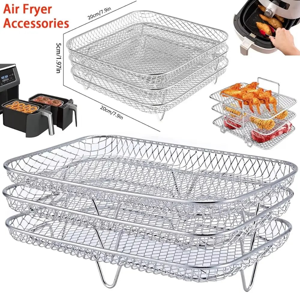 New Durable Stackable Air Fryer Rack Non-Stick Stainless Steel Airfryer Tray Gri