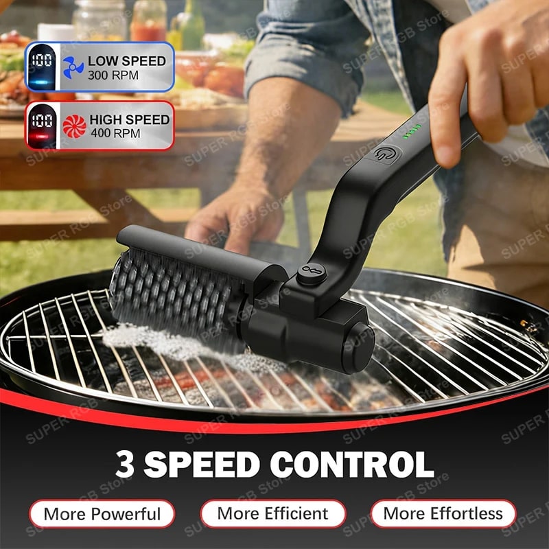 Electric Grill Cleaning Brush Rotary BBQ Cleaner Tool 3-Speed 2600mAh Cordless R