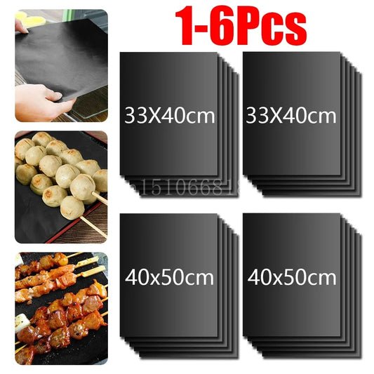 1-6Pcs BBQ Grill Mat Non-stick Mat Heat Resistant Grill Mat Outdoor Baking Reusa