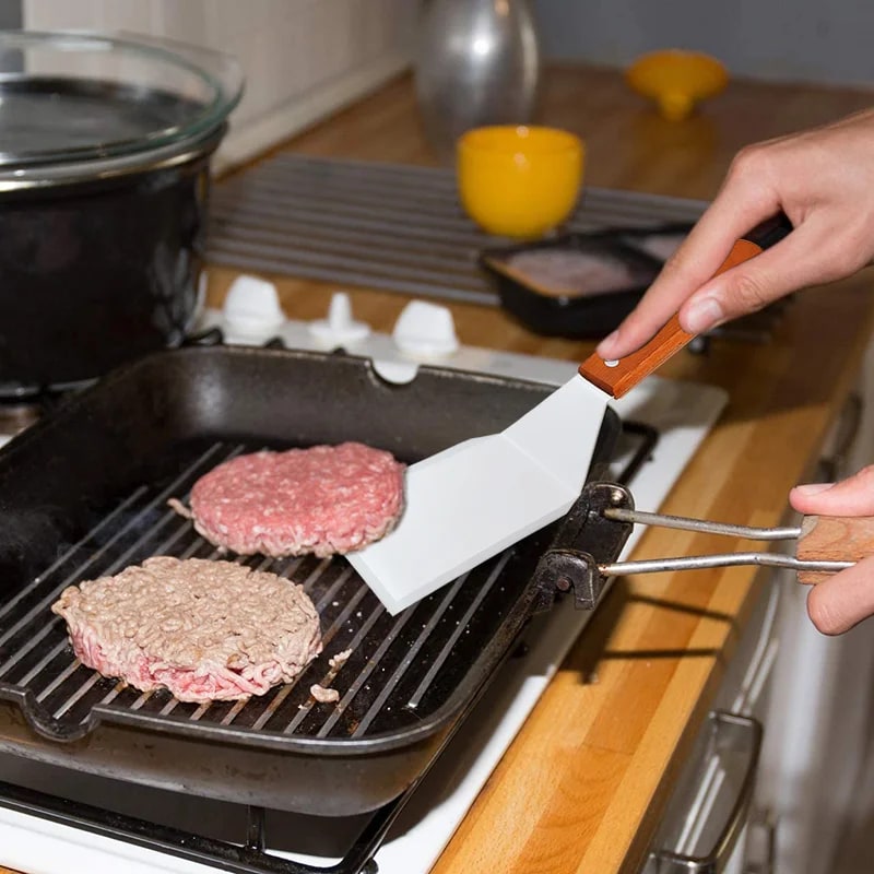 Stainless Steel Square Head Steak Cooking Spatula Wood Handle Pizza S - AC162-1A