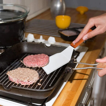 Stainless Steel Square Head Steak Cooking Spatula Wood Handle Pizza S - AC162-1A