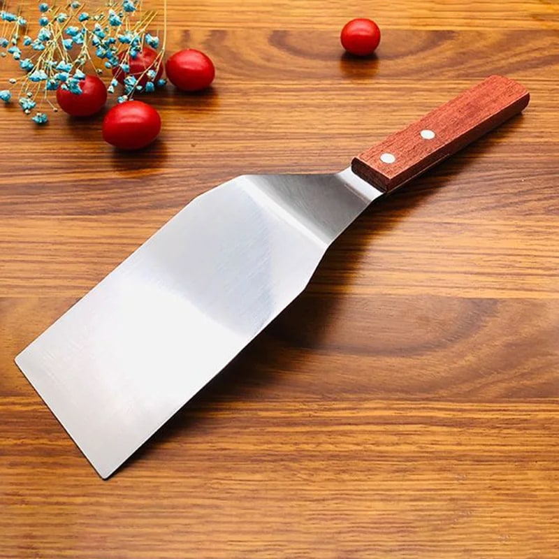 Stainless Steel Square Head Steak Cooking Spatula Wood Handle Pizza S - AC162-1A