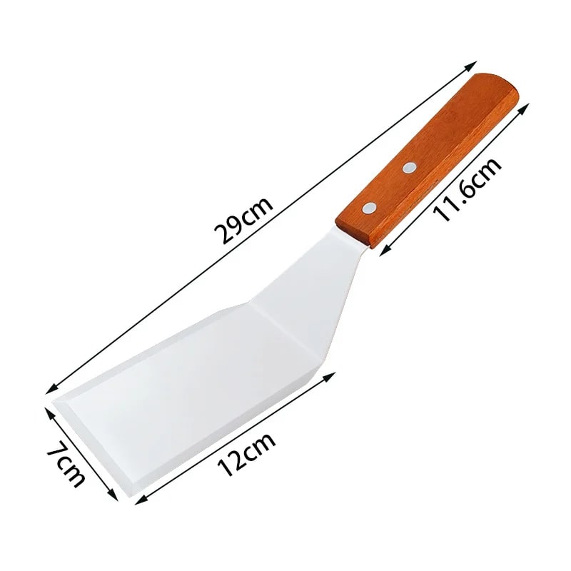 Stainless Steel Square Head Steak Cooking Spatula Wood Handle Pizza S - AC162-1A