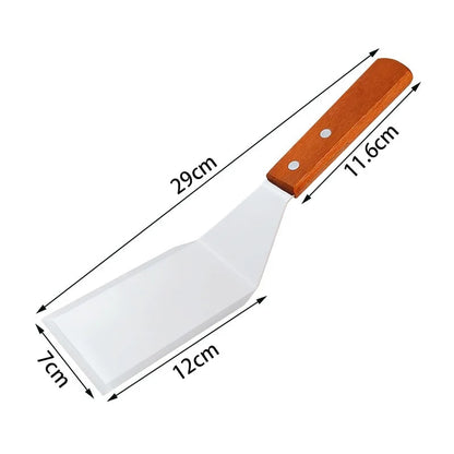 Stainless Steel Square Head Steak Cooking Spatula Wood Handle Pizza S - AC162-1A