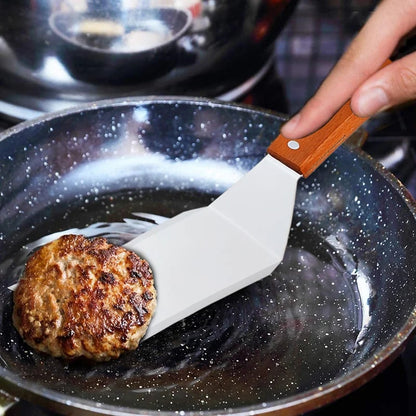 Stainless Steel Square Head Steak Cooking Spatula Wood Handle Pizza S - AC162-1A