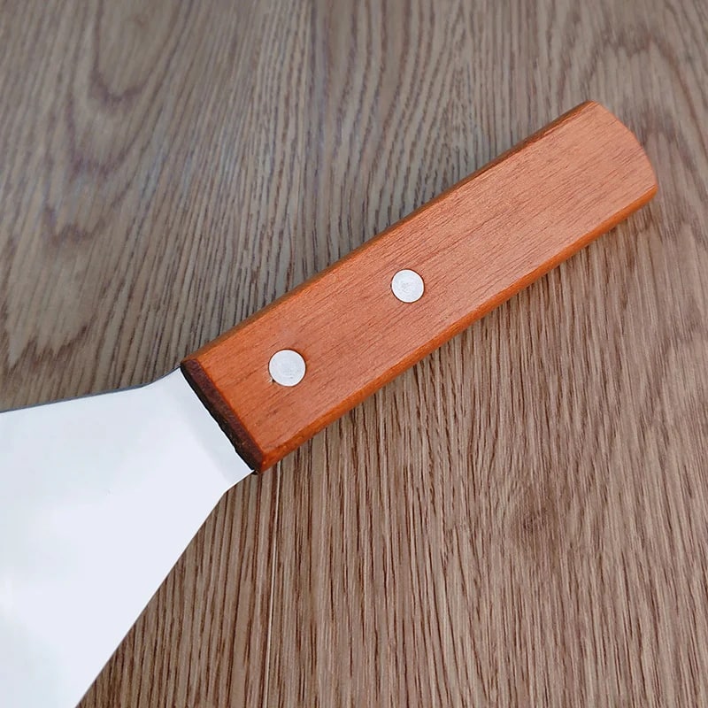 Stainless Steel Square Head Steak Cooking Spatula Wood Handle Pizza S - AC162-1A