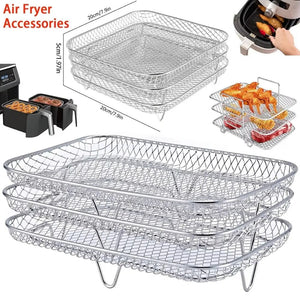 1Pc Air Fryer Rack Stackable Grilling Rack Stainless Steel Grill Basket Non-Stic