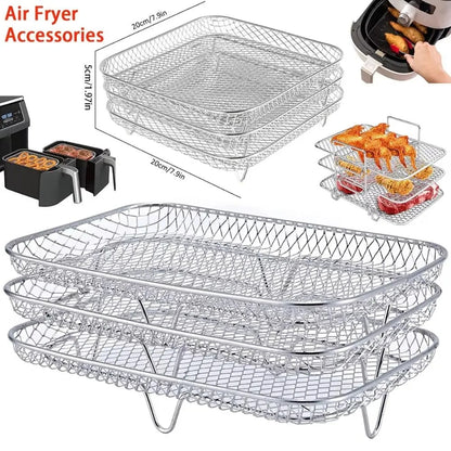 1Pc Air Fryer Rack Stackable Grilling Rack Stainless Steel Grill Basket Non-Stic
