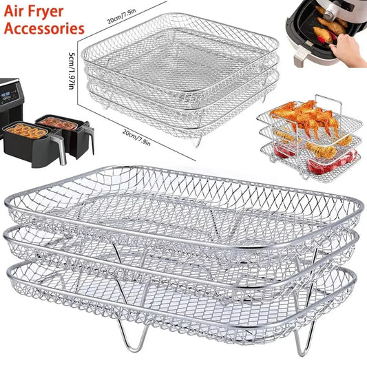 1Pc Air Fryer Rack Stackable Grilling Rack Stainless Steel Grill Basket Non-Stic