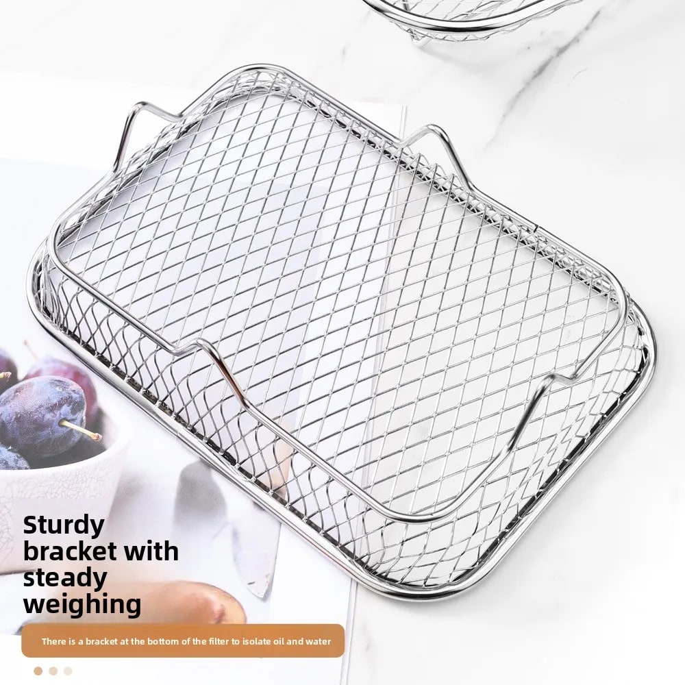 1Pc Air Fryer Rack Stackable Grilling Rack Stainless Steel Grill Basket Non-Stic