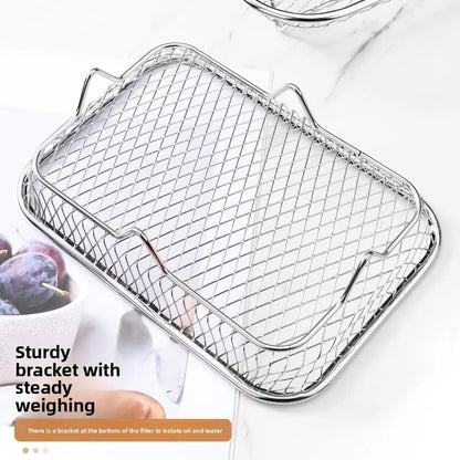 1Pc Air Fryer Rack Stackable Grilling Rack Stainless Steel Grill Basket Non-Stic