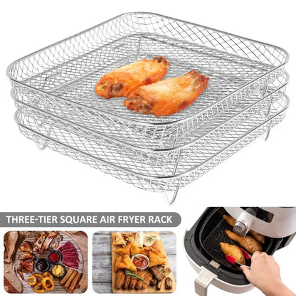1Pc Air Fryer Rack Stackable Grilling Rack Stainless Steel Grill Basket Non-Stic