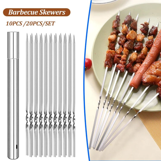 10/20Pcs Stainless Steel Barbecue Skewer Reusable Flat BBQ Needle Stick Barbecue
