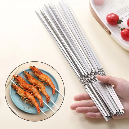10/20Pcs Stainless Steel Barbecue Skewer Reusable Flat BBQ Needle Stick Barbecue