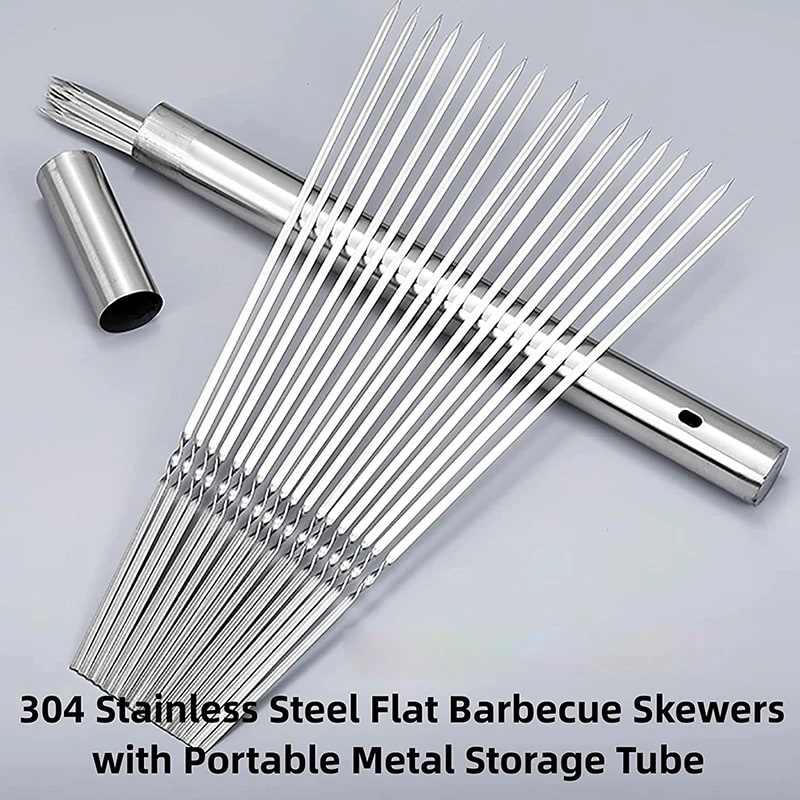 10/20Pcs Stainless Steel Barbecue Skewer Reusable Flat BBQ Needle Stick Barbecue