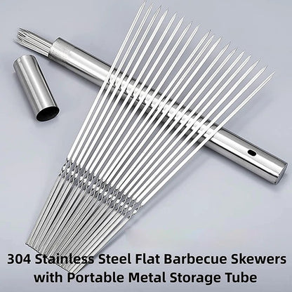 10/20Pcs Stainless Steel Barbecue Skewer Reusable Flat BBQ Needle Stick Barbecue
