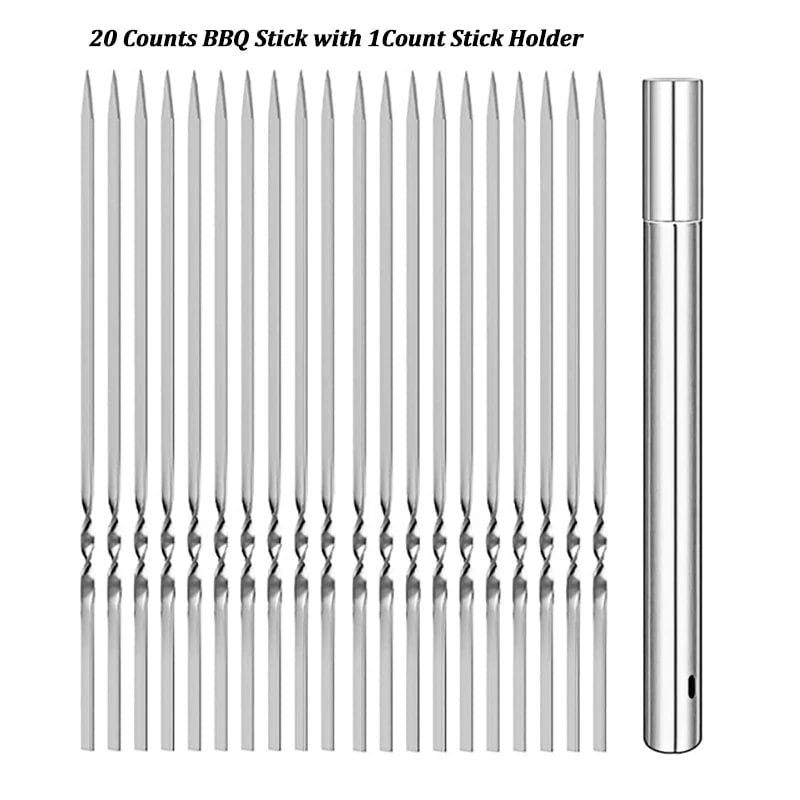 10/20Pcs Stainless Steel Barbecue Skewer Reusable Flat BBQ Needle Stick Barbecue - 20Pcs With storatron