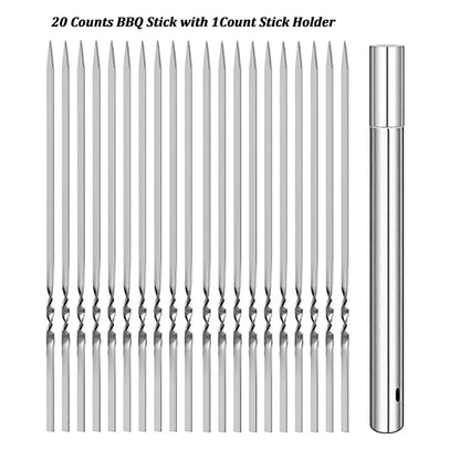 10/20Pcs Stainless Steel Barbecue Skewer Reusable Flat BBQ Needle Stick Barbecue - 20Pcs With storatron