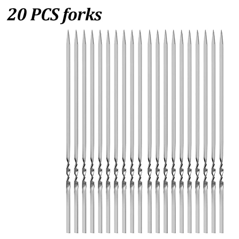 10/20Pcs Stainless Steel Barbecue Skewer Reusable Flat BBQ Needle Stick Barbecue - 20Pcs No Storagetube