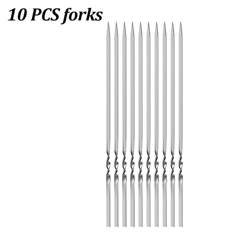 10/20Pcs Stainless Steel Barbecue Skewer Reusable Flat BBQ Needle Stick Barbecue - 10Pcs No Storagetube