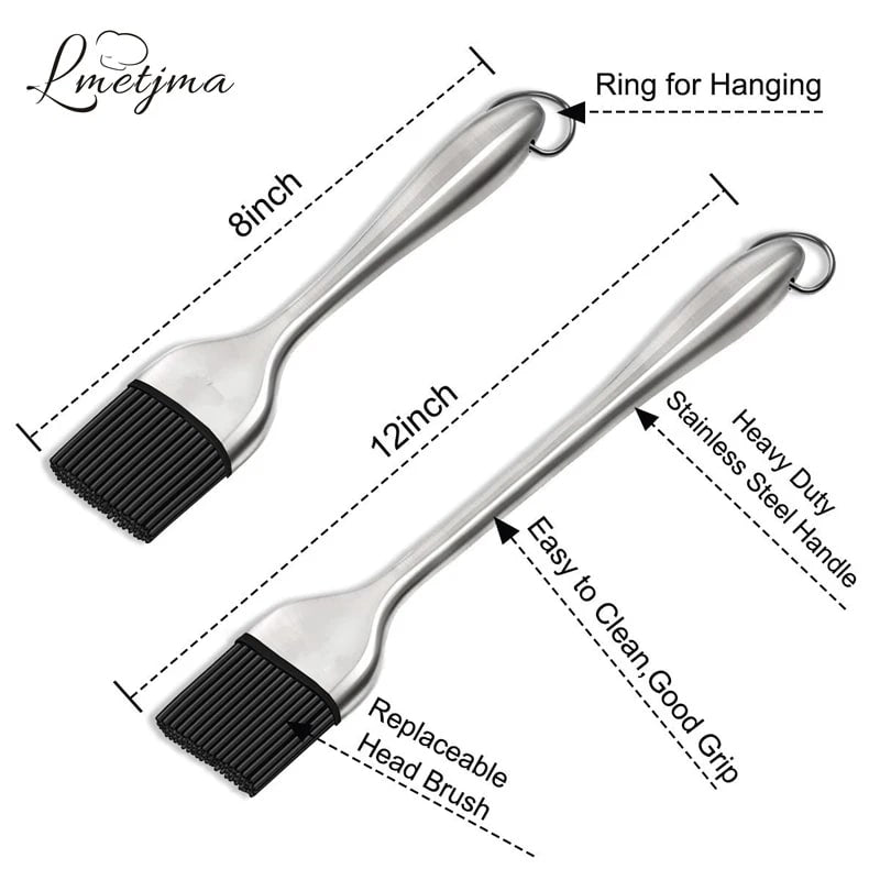 LMETJMA Silicone BBQ Brush BPA Free Basting Pastry Brush with Stainless Steel Ha