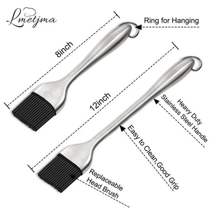 LMETJMA Silicone BBQ Brush BPA Free Basting Pastry Brush with Stainless Steel Ha