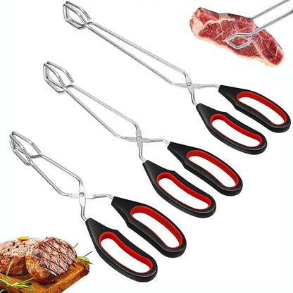 3sizes Barbecue Scissor Tong Non-Slip Grilled Food Bread Tong Metal BBQ Baking C