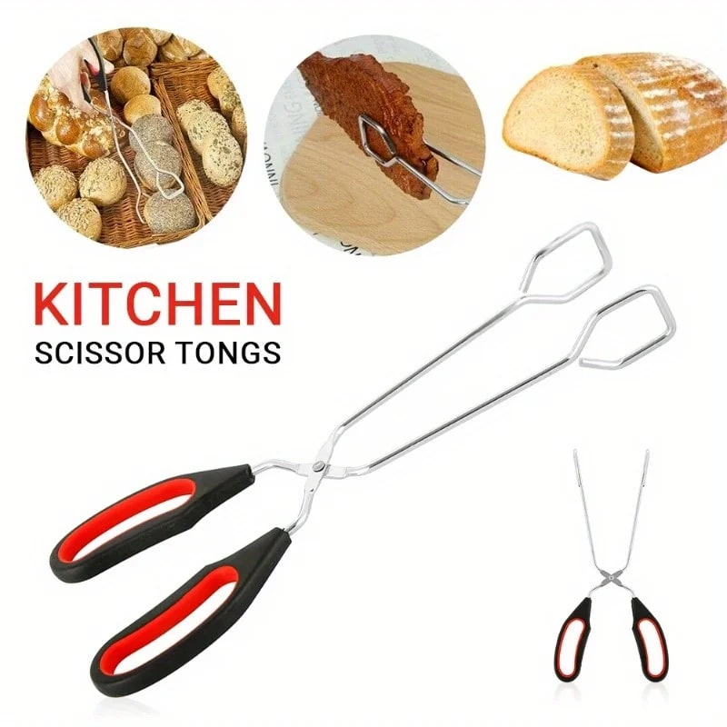 3sizes Barbecue Scissor Tong Non-Slip Grilled Food Bread Tong Metal BBQ Baking C