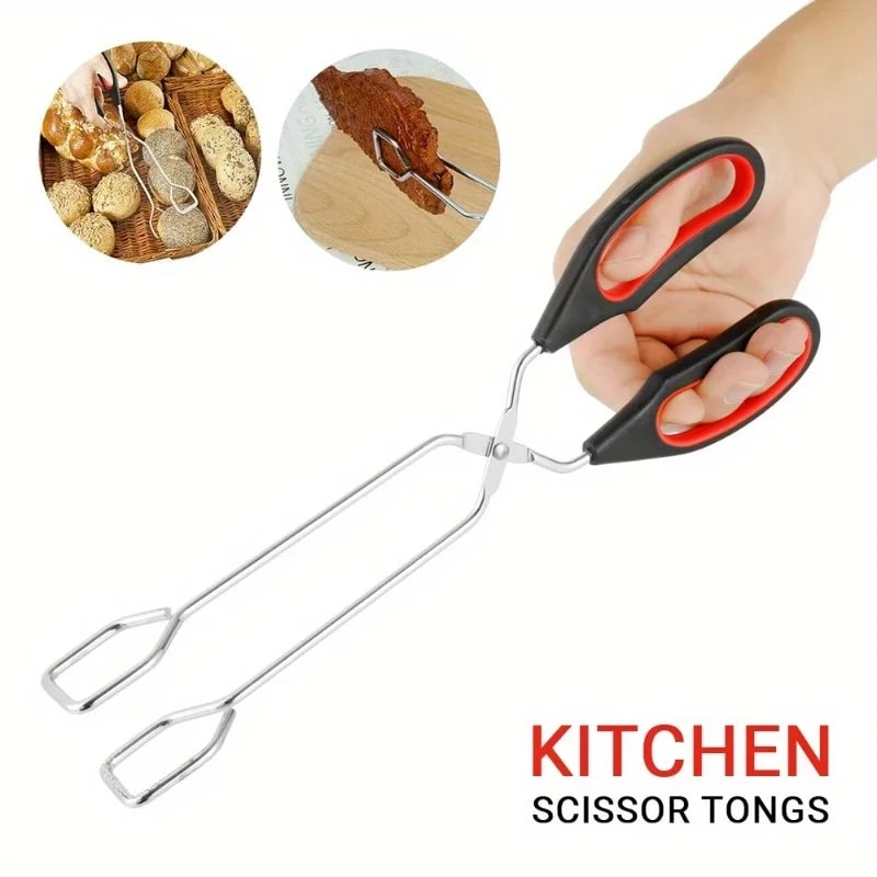 3sizes Barbecue Scissor Tong Non-Slip Grilled Food Bread Tong Metal BBQ Baking C