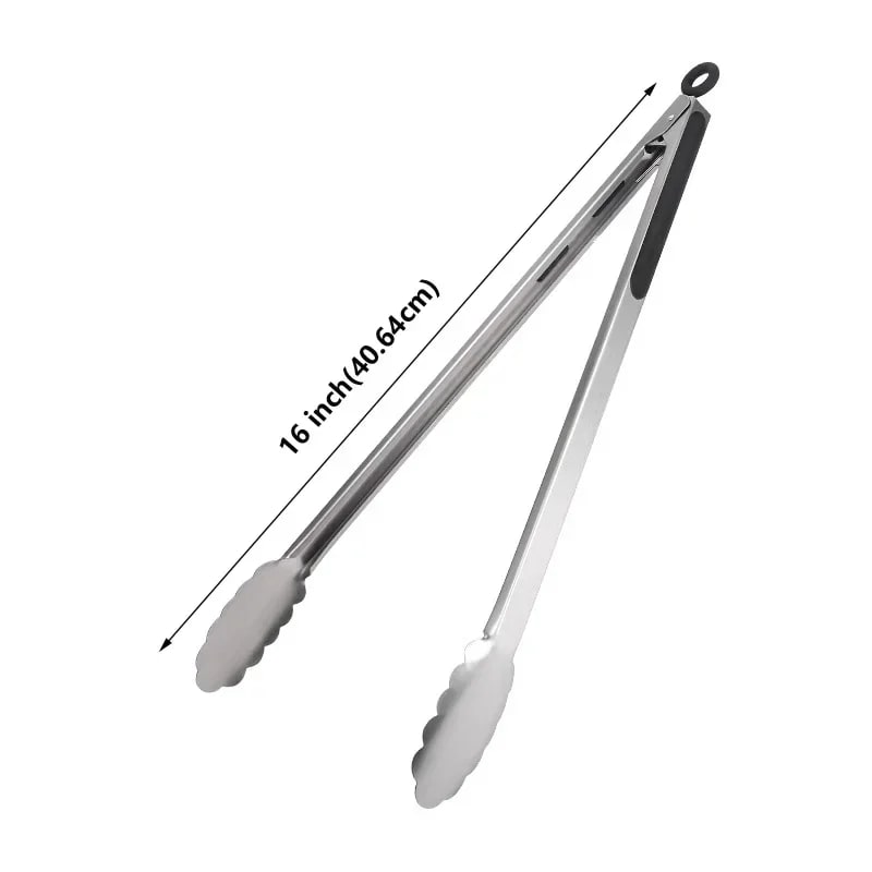 1Pcs BBQ Grill Tongs Salad Steak Spaghetti Candy Charcoal Meat Stainless Steel C - G-16 inches(40.64cm)