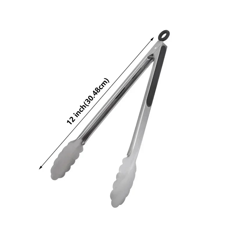 1Pcs BBQ Grill Tongs Salad Steak Spaghetti Candy Charcoal Meat Stainless Steel C - G-12 inches(30.48cm)