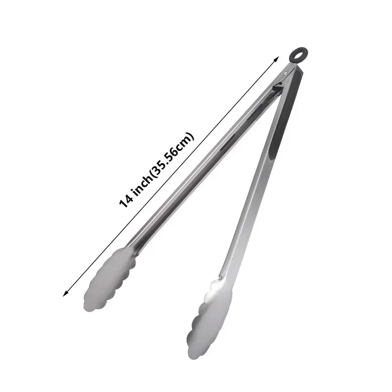 1Pcs BBQ Grill Tongs Salad Steak Spaghetti Candy Charcoal Meat Stainless Steel C - G-14 inches(35.56cm)
