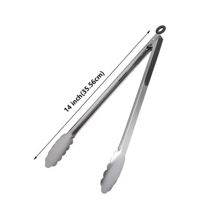 1Pcs BBQ Grill Tongs Salad Steak Spaghetti Candy Charcoal Meat Stainless Steel C - G-14 inches(35.56cm)