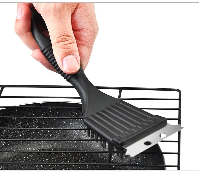 For Barbecue Grill Brush Steel Wire Bristles BBQ Cleaning Brushes D - 1Pcs Black