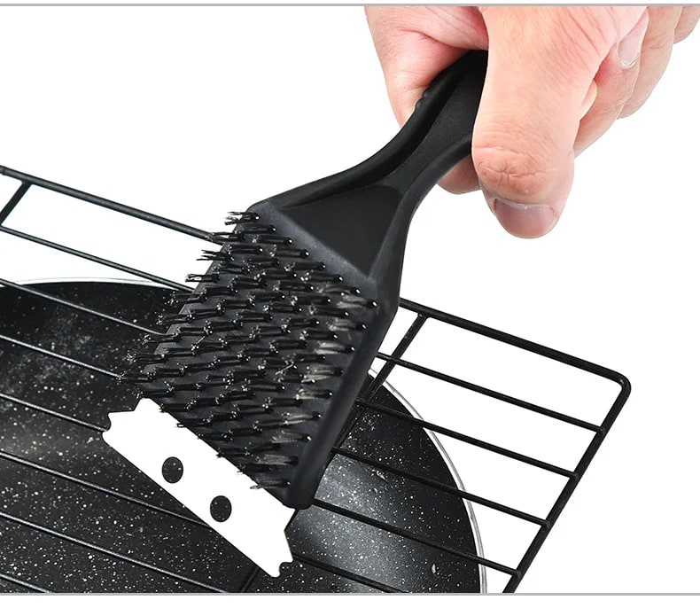 For Barbecue Grill Brush Steel Wire Bristles BBQ Cleaning Brushes D - 1Pcs Black