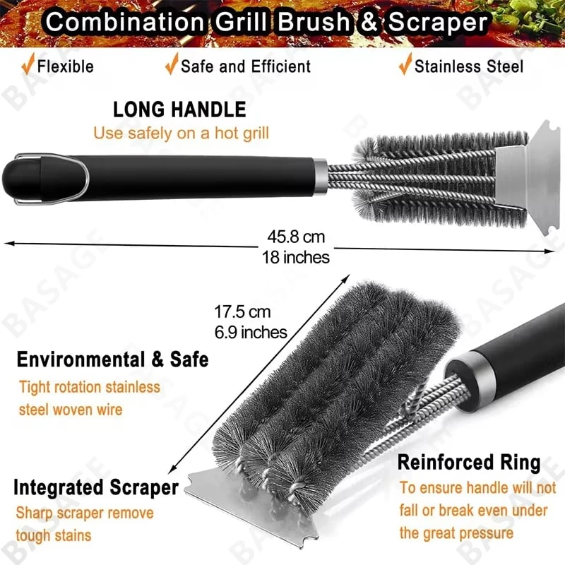 Safe Grill Brush - Bristle Free BBQ Grill Brush - Rust Resistant Stainless Steel